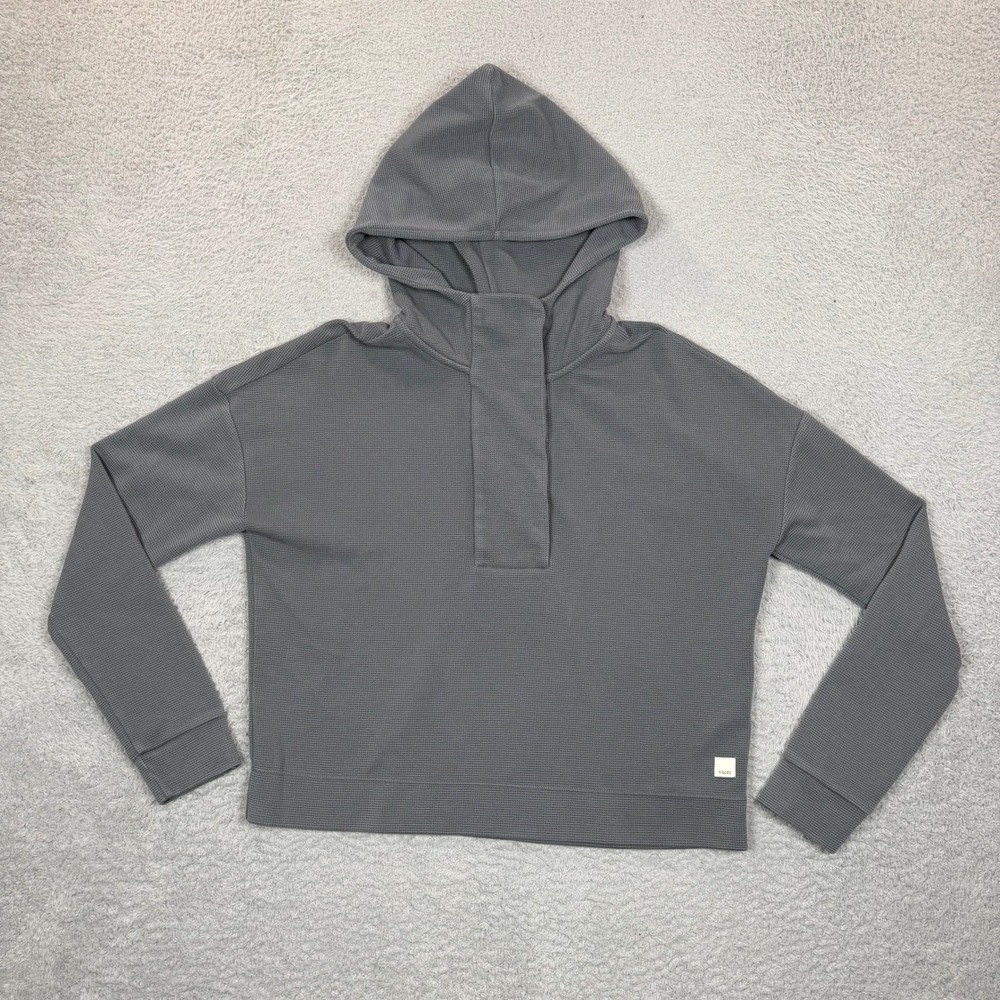 Vuori Womens Gray Waffle Knit Snap Front Pullover Hoodie Fit Activewear Medium